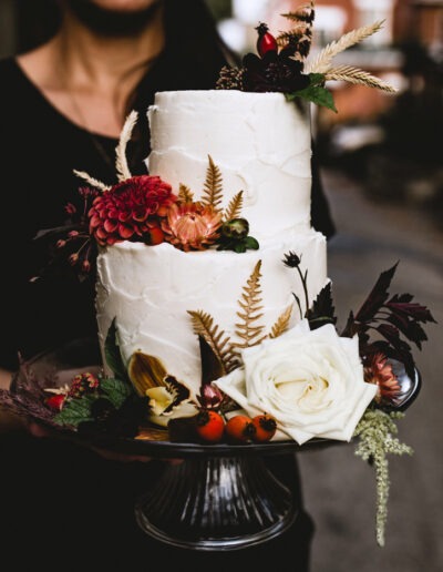 Epiphany Cakes wedding cake with Bellaflora flowers
