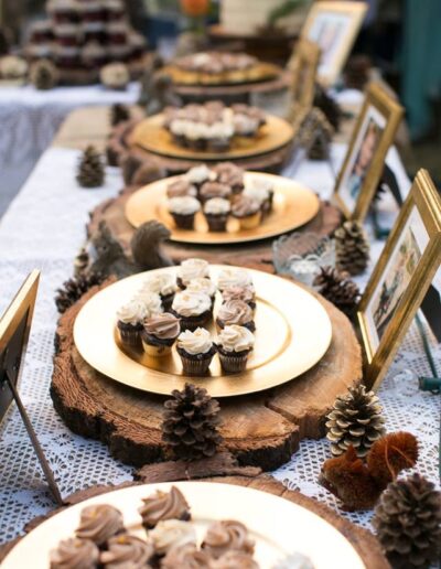 Plates of chocolate mini wedding cupcakes